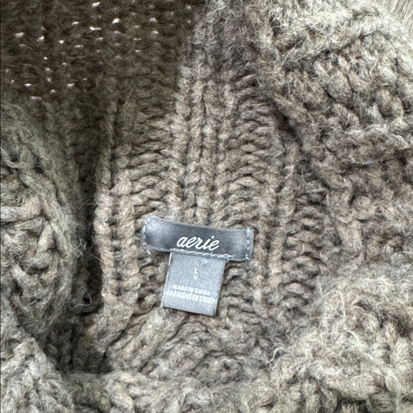 AERIE Cable Mock Neck Laine Wool Grey Sz L Sweater - Picture 4 of 6